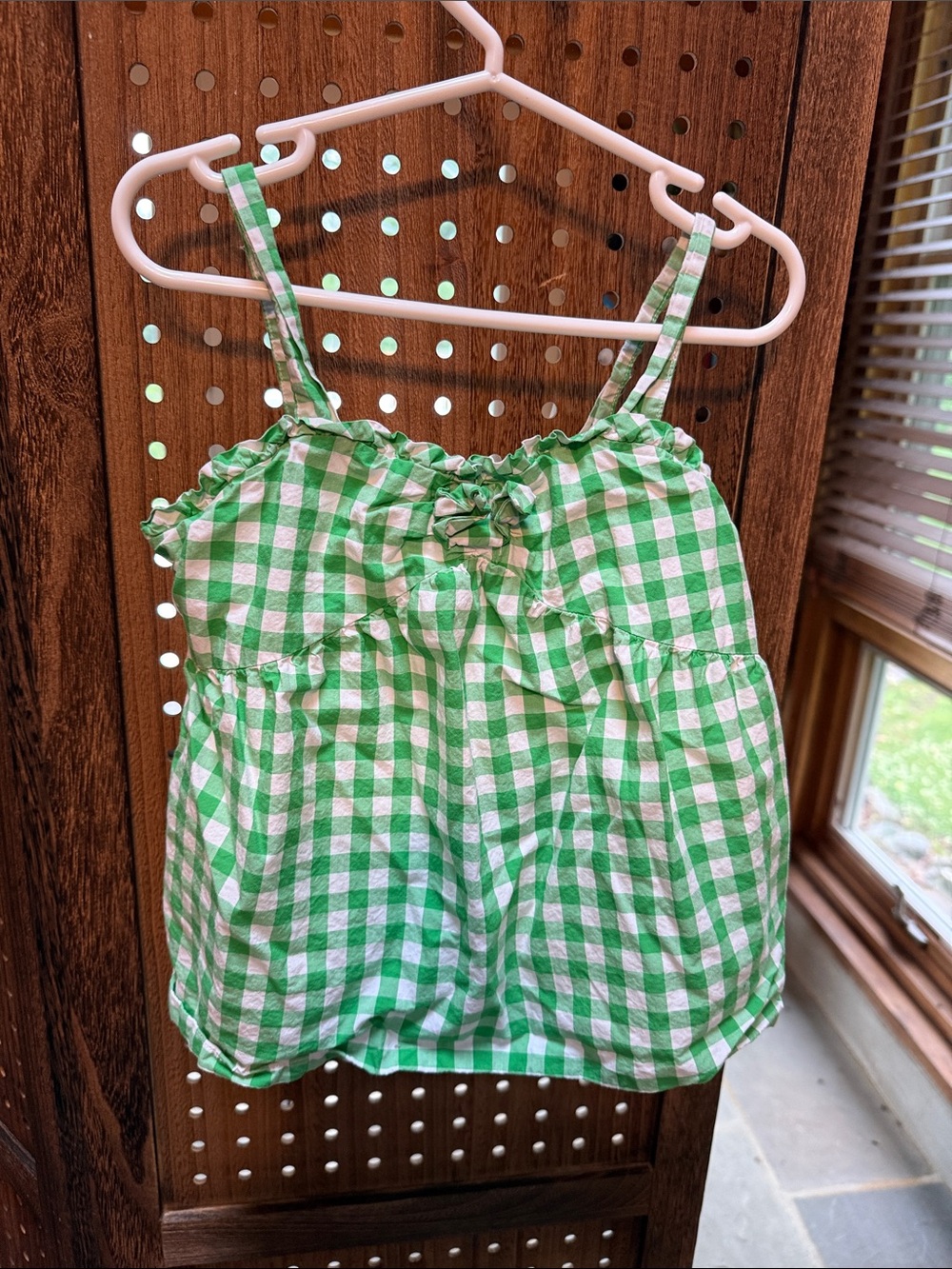 Janie and Jack Green and White Gingham Sundress Top